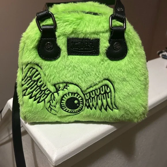 Von Dutch Bright Green Faux Fur Mini Bowler Bag - Picture 2 of 6